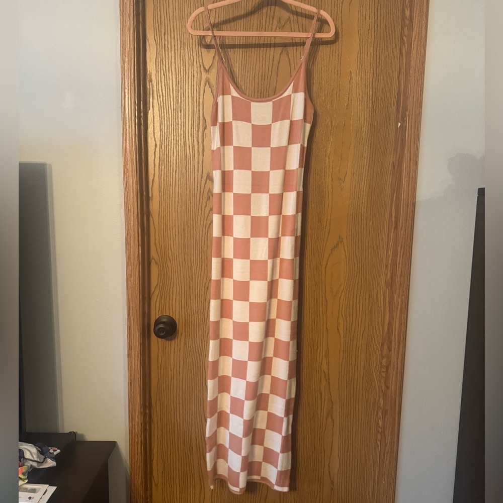 Checkered burnt orange and cream Maxi Dress